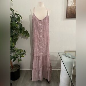 Anthropologie Sundry Maxi Dress Striped Red Button Up Vacation Size 3 Medium